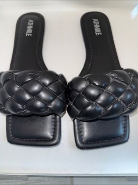 Athmile Black Braided Slide Sandals for Women
